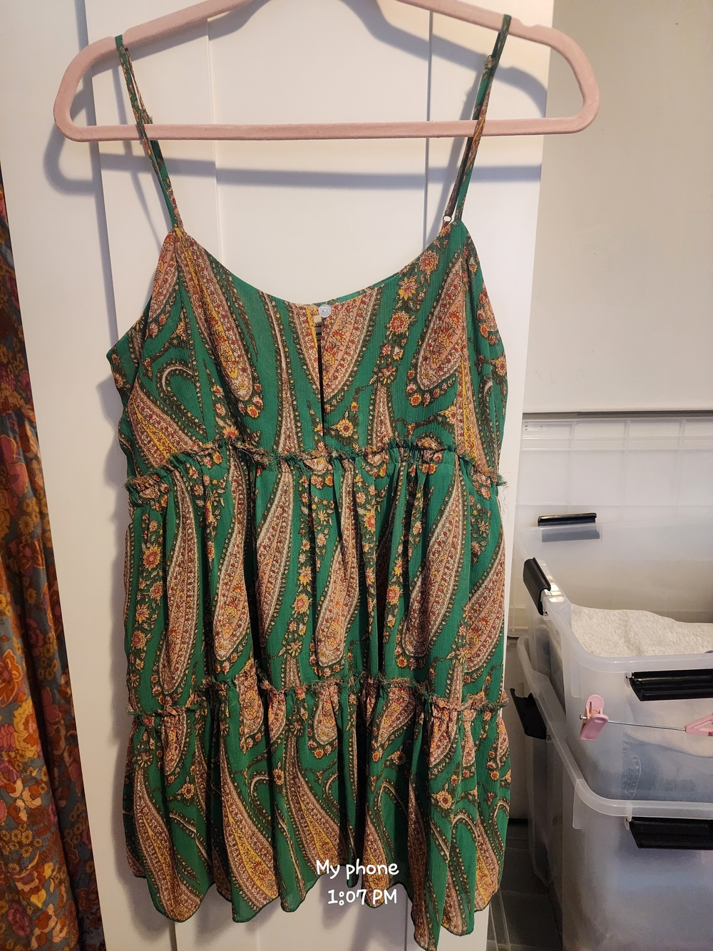 Green Paisley Tiered Smocked Mini Dress